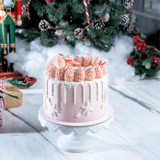 Pink Christmas Drip Cake