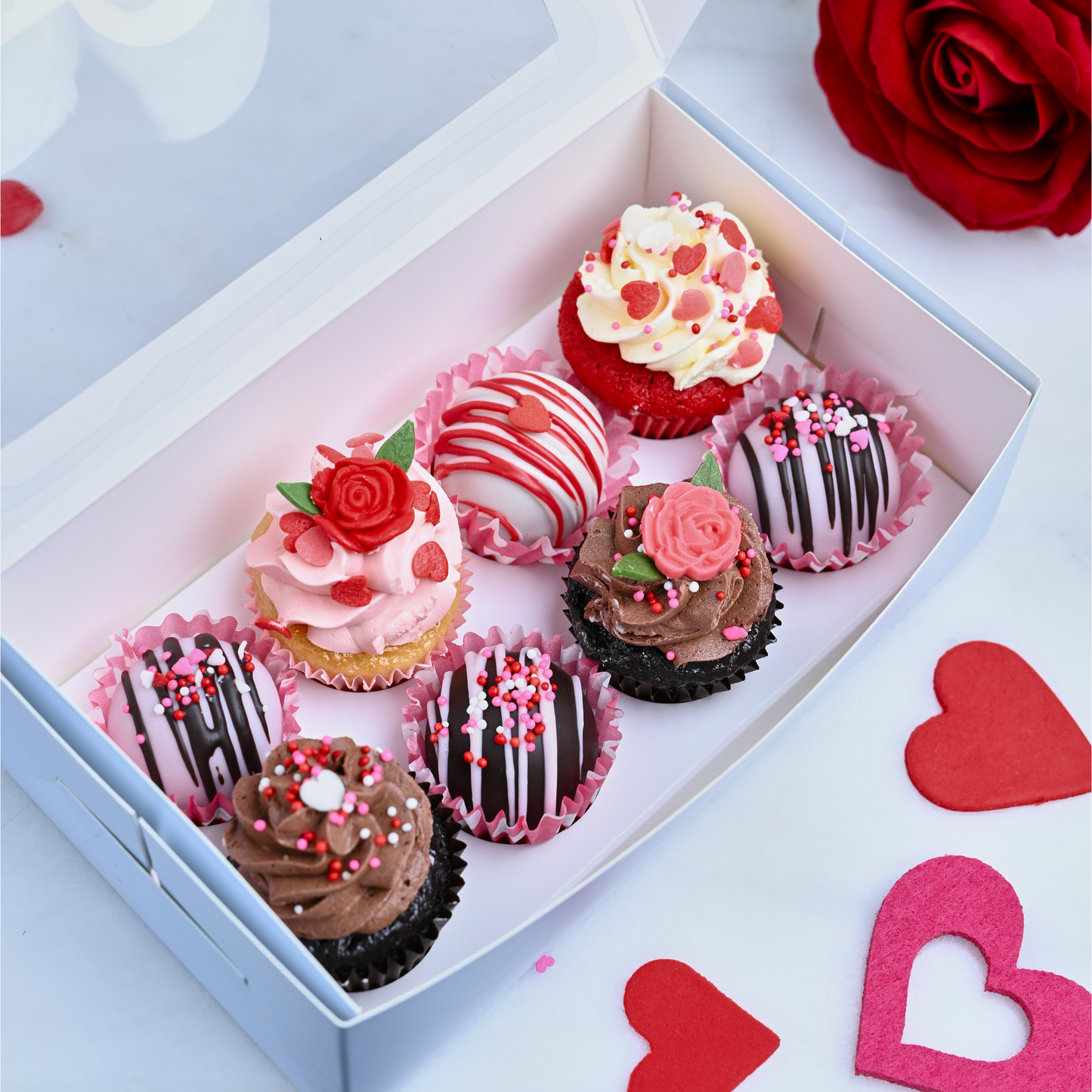 Valentine's themed Mixed Mini Cupcake & Truffle Box