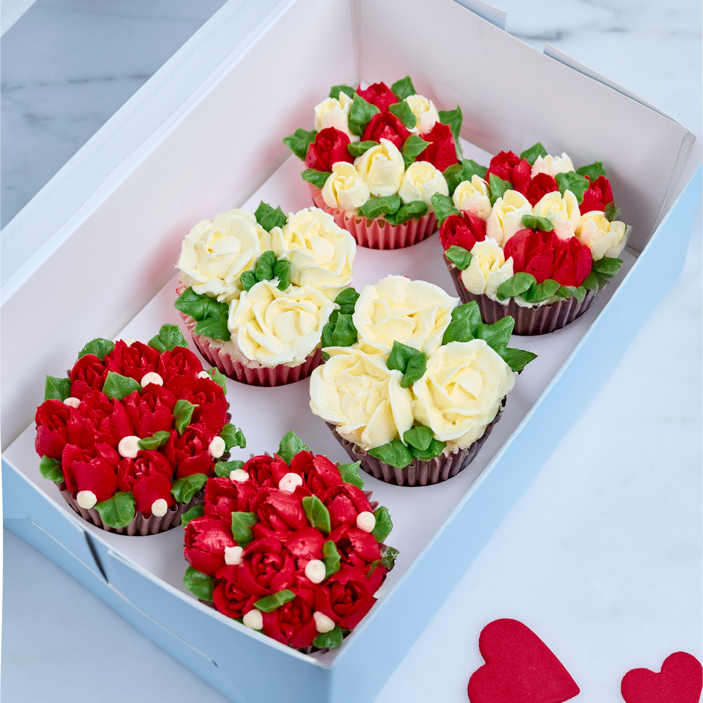 Red Floral Cupcakes (Box of 6 pcs)